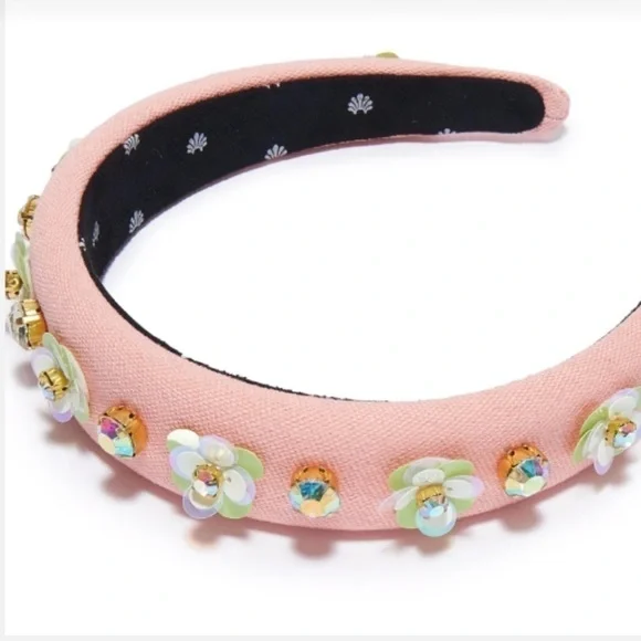 Lele Sadoughi Soft Coral Zinnia Crystal Paillette Alice Headband Authentic Lele Sadoughi Soft Coral Zinnia Crystal Paillette Alice  main image 3